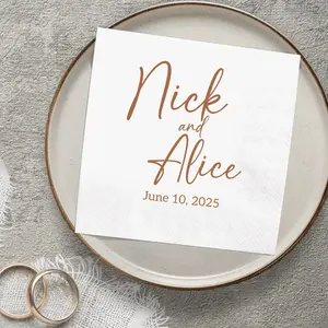 20-500pcs Custom Wedding Napkins, Personalized Paper Napkins With Variety Of Fonts And Ink Colors, 3-Ply Disposable Beverage Dessert Napkins For Wedding Table Decorations, Perfect Decor For Wedding Banquet, Anniversary, Engagement Party, Date Night, Birth