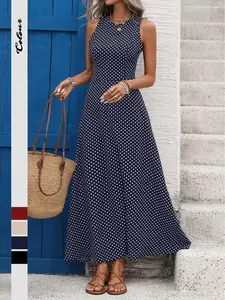 Women's Polka Dot Sleeveless Tie-Back Backless Long Dress, Elegant Formal Evening Gown, Formal Wear, Perfect for Parties and Special Occasions