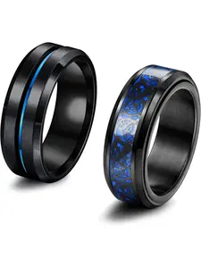 2 Pcs Black Spinner Rings for Men Stainless Steel Stackable Rings Chain Rings Fidget Ring Anxiety Ring Red Blue Celtic Dragon Rings Fidget Spinner Ring for Anxiety Size 7-13