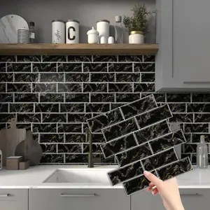 3D Marble Pattern Wall Sticker, 12pcs/set Self-adhesive Wall Tile Sticker, Waterproof Wall Decal for Kitchen & Bathroom