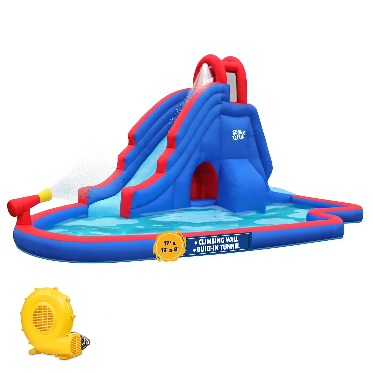 Sunny & Fun Slide 'N Spray Inflatable Water Park with Climbing Wall Slide & Pool for Kids Backyard Fun Durable Nylon Construction Easy Assembly & Storage