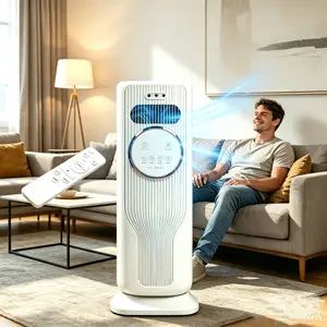 All-Season Comfort!​ 2-in-1 Ice Cooling Fan & Heater, 28ft/s High-Velocity Airflow, 70° Oscillation, 12H Timer, Portable Handle – Year-Round Evaporative Air Cooler for Home, Office, RV ️