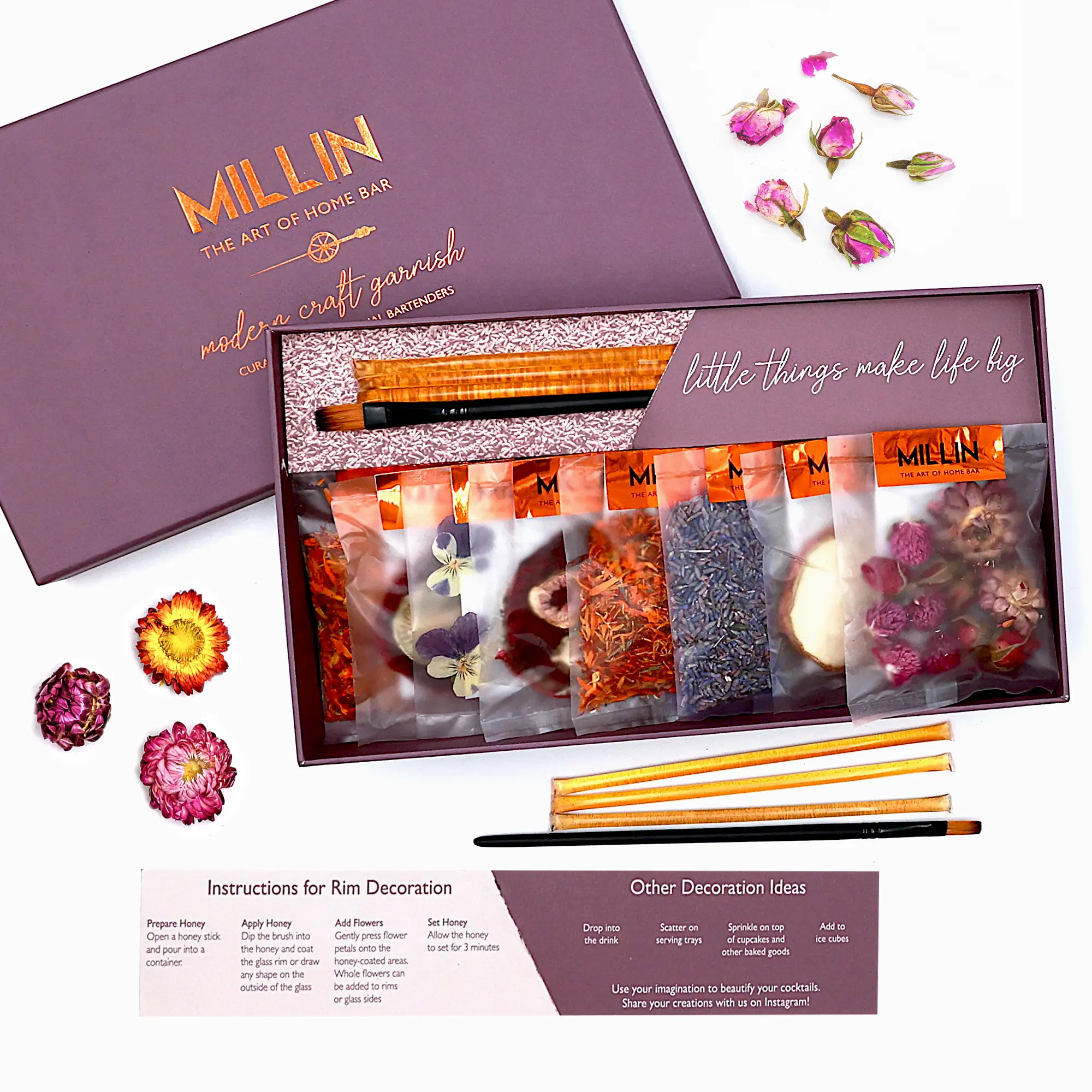 MILLIN Cocktail Garnish Gift Set – Edible Flowers & Dehydrated Fruits