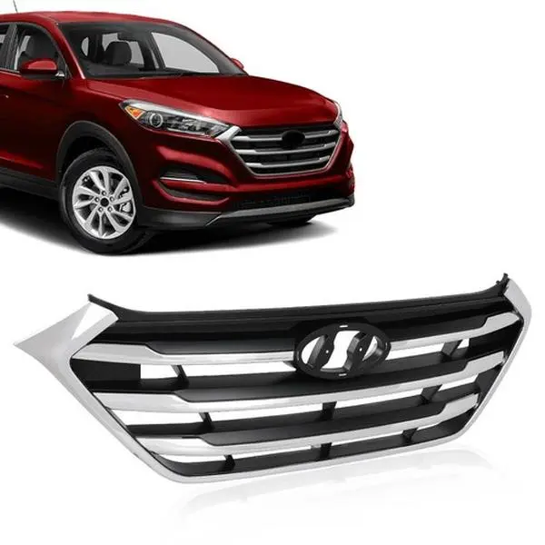 Fit For 2016-2018 Hyundai Tucson Front Bumper Upper Grille Grill w/ Chrome Trim
