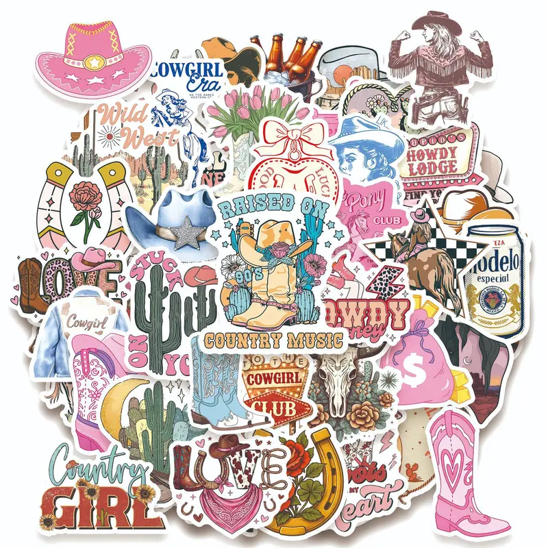 50pcs Retro Western Cowboy Series Stickers, Decal Set, Office Supplies and Notebook Accessories, Suitable for Scrapbooks, Diaries, Laptops, Water Bottles, Cars, Decorative Decal, Car Decals, Based on A Design Inspired By Faith