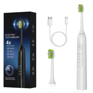 Electric toothbrushes for adults and children: rechargeable, comes with 2 brush heads, deep cleaning, smart timer, 4 adjustable modes, lightweight, waterproof