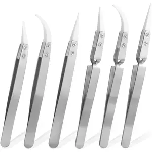6 Pcs Precision Ceramic Reverse Solder Tweezers Non-Conductive Heat Resistant Tweezer for Crafting Anti-Magnetic Pointed and Curved Tip Tweezer for Soldering Jewelry Pinching Coils While Firing Silver
