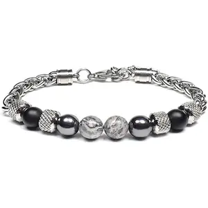 Men's Beaded Bracelet - Stainless Steel,  Stone, 8MM, Wrist Bracelet - Jewellry Gifts for Dad