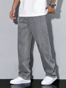 Men's Vintage Washed Denim Jeans, Elastic Waist Long Pants, Fashionable American Style Design, Versatile Casual Wear
