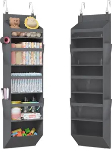 1 Pack over the Door Organizer, 5 Section Clear Window Hanging Storage with 4 Side Pockets, Sturdy anti Tilt 40 Lbs Load behind Door for Closet, Bedroom, Bathroom, Nursery, Dorm, Gray Lifewit