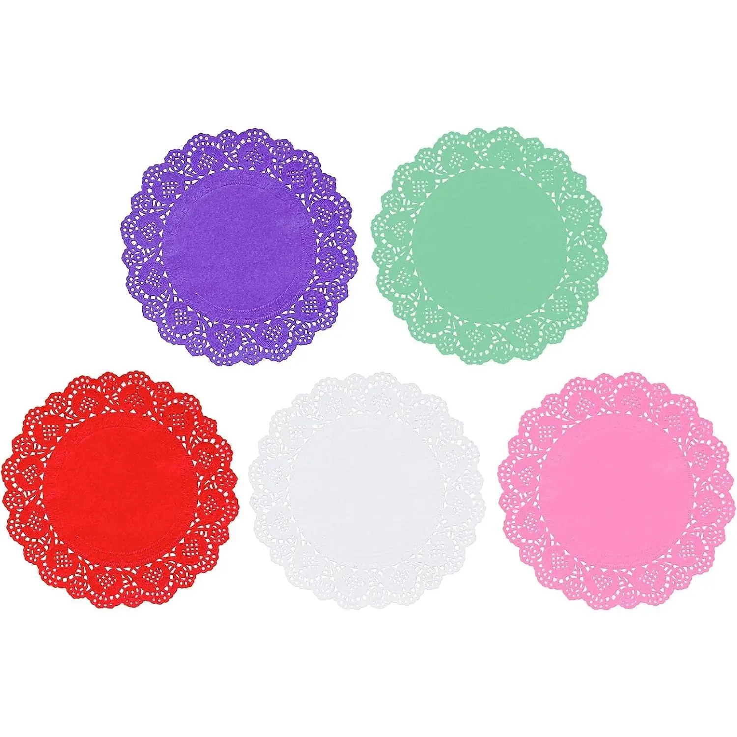 100 Pack 6.5 Inch Colorful Lace Paper Doilies Disposable Round Placemats Bulk for Dessert Cake Wedding Birthday Party Tableware Decorations