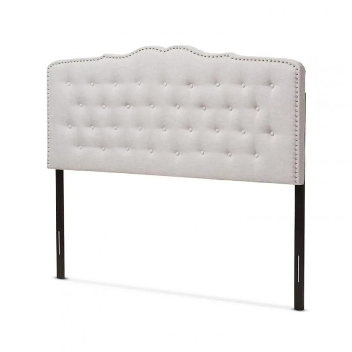 212 MAIN Queen Size Solid Wood Upholstered Tufted Headboard - Lucy Button-Tufting, Modern Curve, Greyish Beige Fabric, Adjustable Bed Frame Compatible, Assembly Required, Indoor Furniture