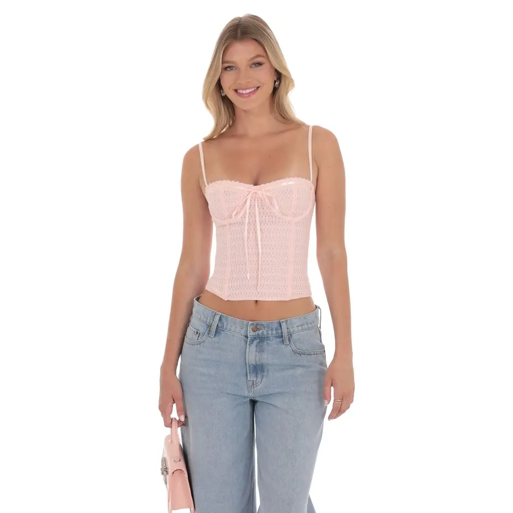 Bow Mesh Bustier in Pink