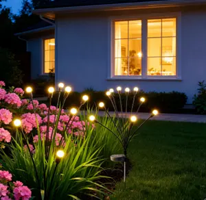 Solar Firefly Lights 2 Pack 16 LEDs IP65 Waterproof Outdoor Garden Lights with Realistic Wind Sway Effect Flickering Flame Like Glow for Pathway Yard Patio Lawn Landscape Decor Auto On Off Durable Weatherproof Energy Efficient Stake Lights