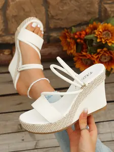 Women's Fashion Classy Elegant Solid Color Wedge Sandals, Comfortable Breathable Casual Shoes, Lightweight Wedge Heel for Daily Wear, Ideal for Ladies and Girls, Wedges Platform Wedge Heeled Sandals