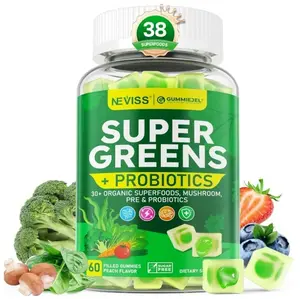 Organic Super Greens Daily Superfood Gummies + Probiotics, Spirulina, Chlorella Spinach Broccoli, Prebiotic Fiber, Mushroom -Rich in Vitamins - Adults & Teens Digestive, Focus, Energy, No Sugar, 60Cts