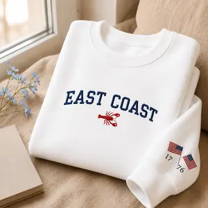 Embroidered East Coast Lobster Crewneck Sweatshirt | East Coast, Cape Cod, Boston, Hamptons| Coastal Aesthetic| Fisherman Aesthetic