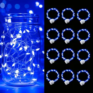 12 Pack Fairy Lights, Battery Operated 7FT 20LED Silver Wire String Lights, Waterproof Firefly Starry Moon Lights for DIY Christmas Wedding Party Bedroom Decor - Blue
