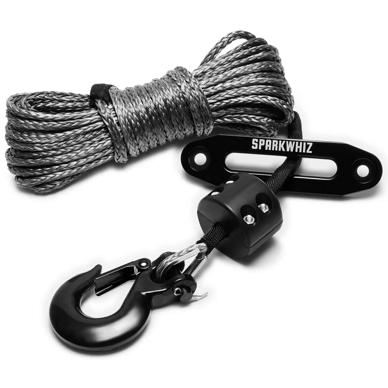 High Strength Braided UHMWPE Synthetic Winch Rope Kit with Manufacturer Warranty, Rubber-Coated Automotive Accessory - 1/4"x50ft, 8500 LBS Line, UV & Abrasion Resistance, Protective Sleeve, Winch Fairlead, Stopper, Hook for ATV Owners, Light-Duty Trucks,,