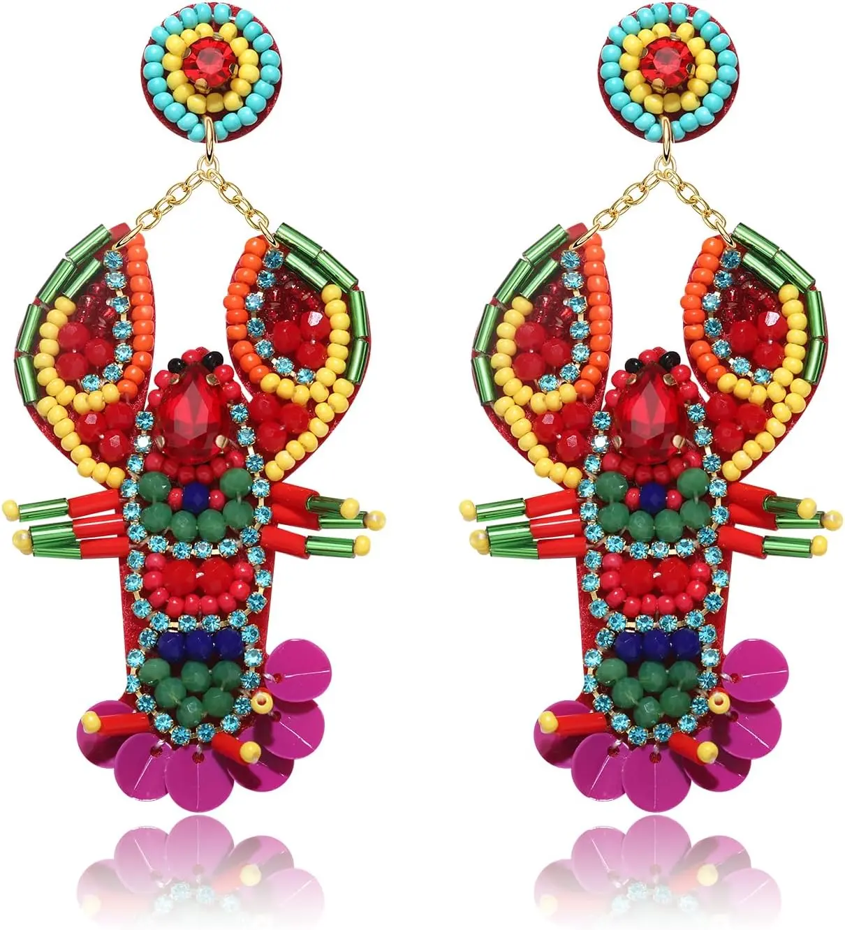 Beaded Starfish Earrings for Women Handmade Statement Lobster Dangle Earrings Boho Summer Funky Crawfish Drop Dangling Earrings Weird Boho Vacation Earrings Jewelry Beach Lover Gift