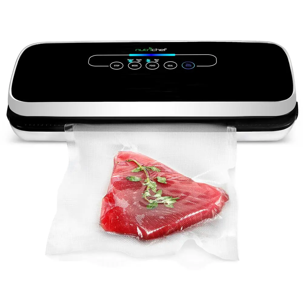 Black Automatic Food Vacuum Sealer | Electric Food Saver Machine with Air Sealing System, LED Touch Control & Dry/Moist Modes - Waterproof & Reusable Sealing Bags - Countertop Kitchen Appliances for Daily UseExtends Food Shelf Life