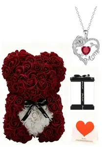 Mother's Day Gift Set, Heart Rose Bear Mom Necklace, Handmade Elegant Pendant, Perfect Love Token for Mom, Unique Mother's Day Present