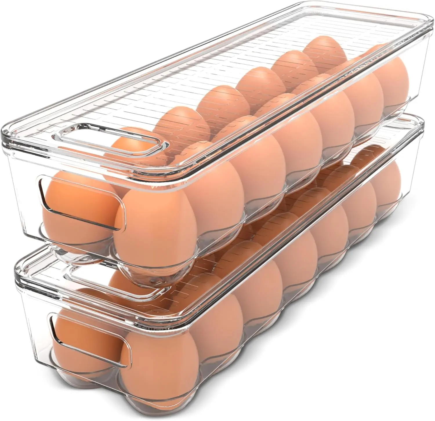 Egg Container With Lid and Handle for Refrigerator Organization- Pack of 2 - Clear Stackable Egg Holder
