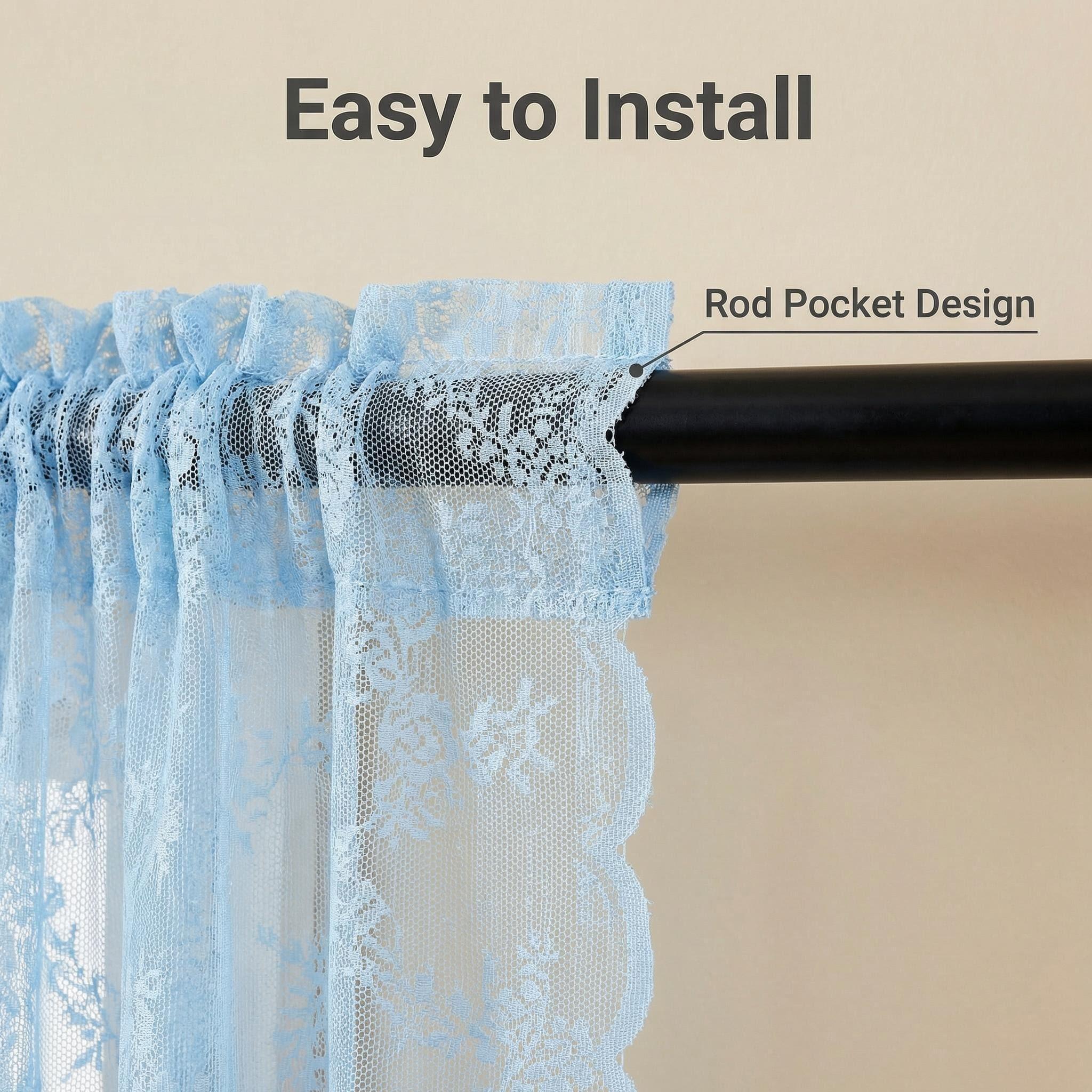 Window Wear 4 Panels, 34X63 Inches, woven lace fabric, kitchen curtain decoration, elegant and luxurious, pole-style, easy to install, can beautifully decorate your home, L46, L822