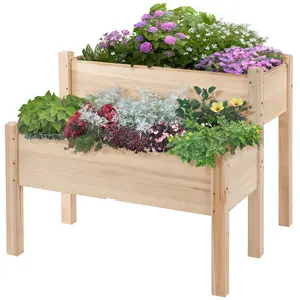 Raised Garden Bed 2-Tier Wood Planter Stand Plant Grow Box 34"x34"x28" with Elevated Protection & High Weight Capacity 352 lbs.