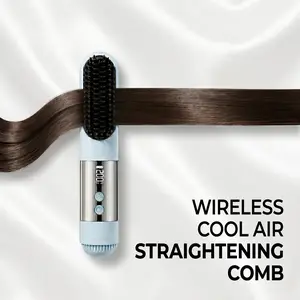 Cordless Ionic Hair Straightener Brush – Portable Mini Hair Straightening Comb, Rechargeable LCD Display, Fast Heating, Anti-Frizz Cool Airflow Styler, Curl & Straight 2-in-1 Flat Iron Brush | TikTok Viral Travel Essential Gift for Her
