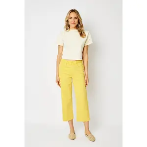 The Braided Waist Band Yellow Cropped Wide Leg Jeans