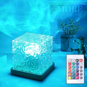 16 Color RGB Wave Effect Projection Lamp, Crystal Touch Table Lamp, USB Powered with Remote, Bedroom Bedside Game Room Bar Decor Light