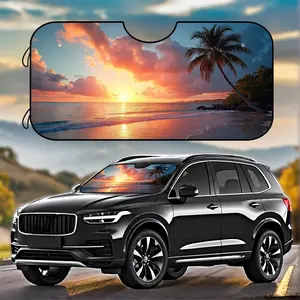 1pc, Hawaii Tropical Beach Palm Tree Car Windshield Sun Shade Front Window Protector Folding Sun Visor Blocks Keeps Vehicle Cool