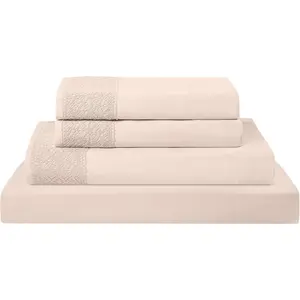 4 Piece Microfiber Sheet Set – Soft Cooling Bed Sheets with Lace – Deep, Wrinkle Free, Breathable, Hotel Luxury Bedding, Pink, Queen