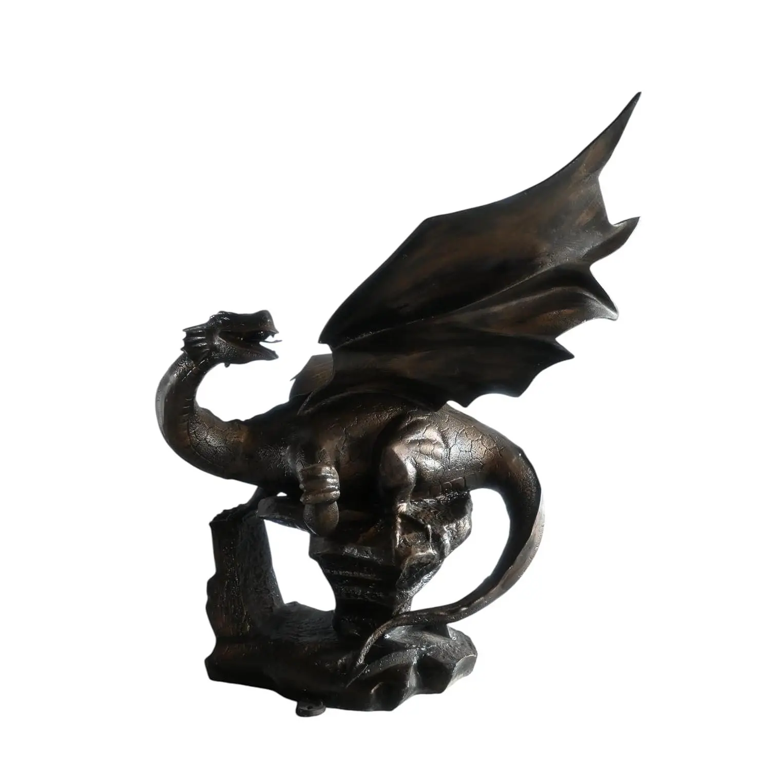Aluminum Dragon Garden Sculpture & Statue, Dark Bronze Patina, 32"x35"x52"H Wing Spread Garden Decor, Dragon Garden Sculptures & Statues
