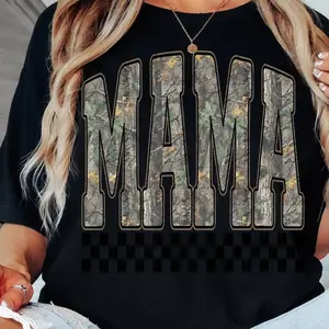 Hunting Mama Camo Western Vintage Trendy Mom Shirt, Retro Western Checkered Mama Camo Cozy Season