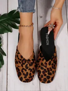 Women's Fashion Leopard Print Slip On Mules, Wild Yet Casual, One-Step Easy Wear, Retro Trendy Style, Perfect for Dresses