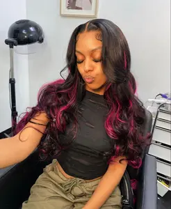 1B/Pink Human Hair Wig 180 Density Body Wave 13x6 HD Lace Front Wigs Human Hair Pre Plucked 1B/Pink HD lace frontal Body Wave Wig 13x6 Colored Glueless Wigs