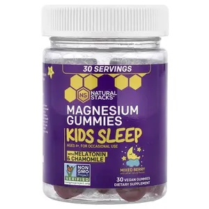 Natural Stacks Magnesium Gummies, Kids Sleep, Ages 4+, Mixed Berry,  30 Vegan Gummies