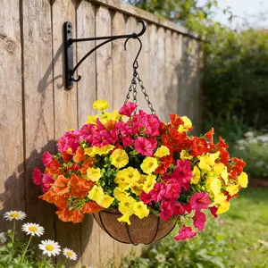 Artificial Faux Hanging Plants Flowers Basket for Summer Outdoor Outside Decoration, Fake Silk UV Sun Resistant Look Real Colorful Daisy Eucalyptus for Porch Home Patio Balcony Yard