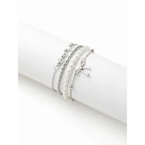 Cider 5 PCS BOWKNOT & FAUX PEARL BRACELET SET