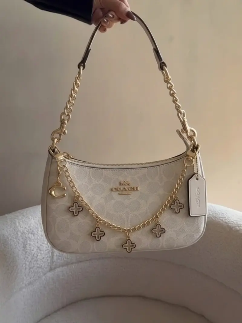 2pcs Gold Bag Chain Extender Set White Clover Heart Purse  display picture 1