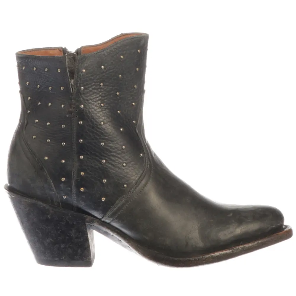 Lucchese Womens Harley Cowhide Studded Round Toe  Dress Boots Ankle Mid Heel 2-3" - Black