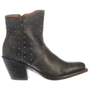 Lucchese Womens Harley Cowhide Studded Round Toe  Dress Boots Ankle Mid Heel 2-3" - Black