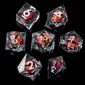 Beholder's Dragon Eye DND Dice Set, 7pcs Liquid Core Dice with Gift Box, Handmade Sharp Edge Resin Dice for Role Playing Dungeons and Dragons Ttrpg
