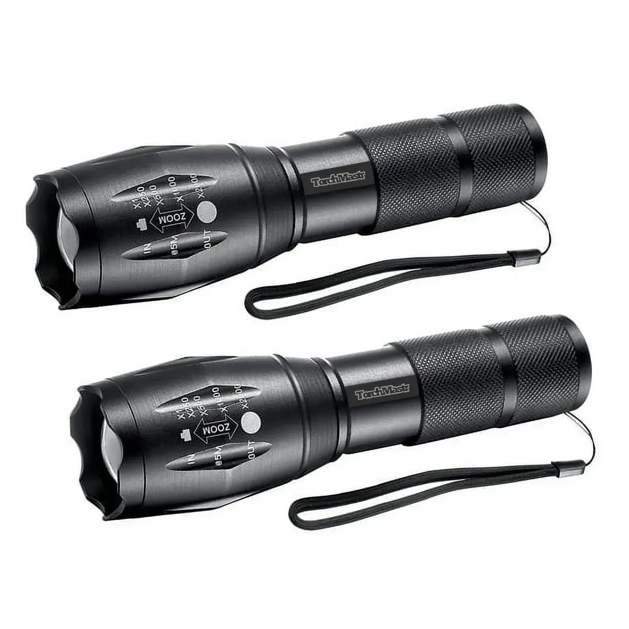 TorchMastr MK-1 LED 2 Pack Flashlights - Mini Camping Flashlights with High Lumens, 5 Modes, Zoomable Beam - Powerful, Bright, and Versatile Tactical Flash Light for Outdoor and Home Use light mode