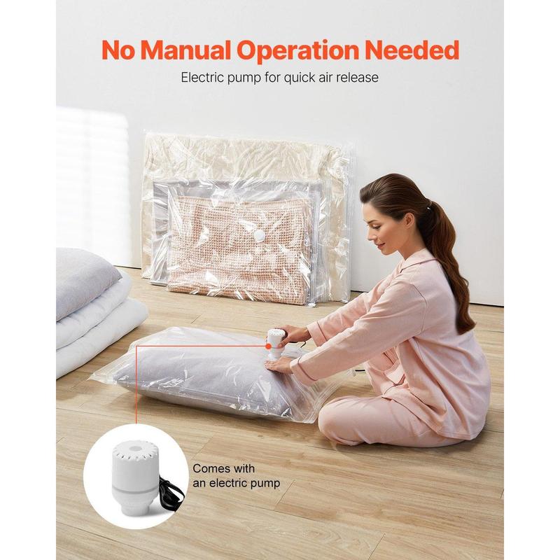 VEVOR 15 Pack Vacuum Storage Bags with Electric Pump,  , Space Saver Bags Compression for Comforters and Blankets, Sealer Clothes Storage Travel Essentials