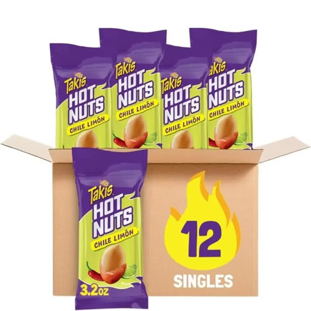 Takis Flare Hot Nuts Snack Box (12 x 3.2 oz) Chili Lime Peanuts, Medium Spicy Double Crunch, Bold Flavor Protein Snack, On-the-Go Pack
