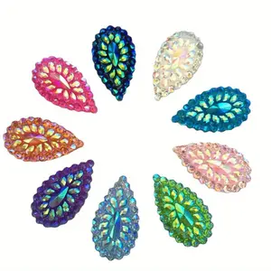 10PCS Mixed Shiny AB Resin Drop Flat back Glitter Rhinestones DIY Wedding Scrapbook Applique 2 Hole Decor Accessories Jewelry Making Supplies