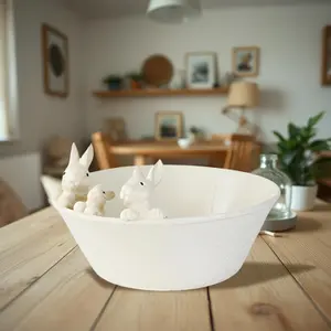 12" Ceramic Oval Basin with Peeping Bunnies "White Rabbit"